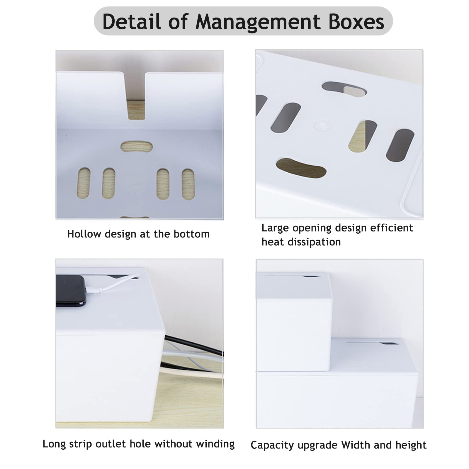 Boîte de Rangement de câbles,Plus Grande boîte de Rangement de câbles avec Couvercle,Organiseur de Bureau pour la Maison,Le Bureau,Cacher Les câbles désordonnés(L : 41 x 16 x 14 cm, Blanc)