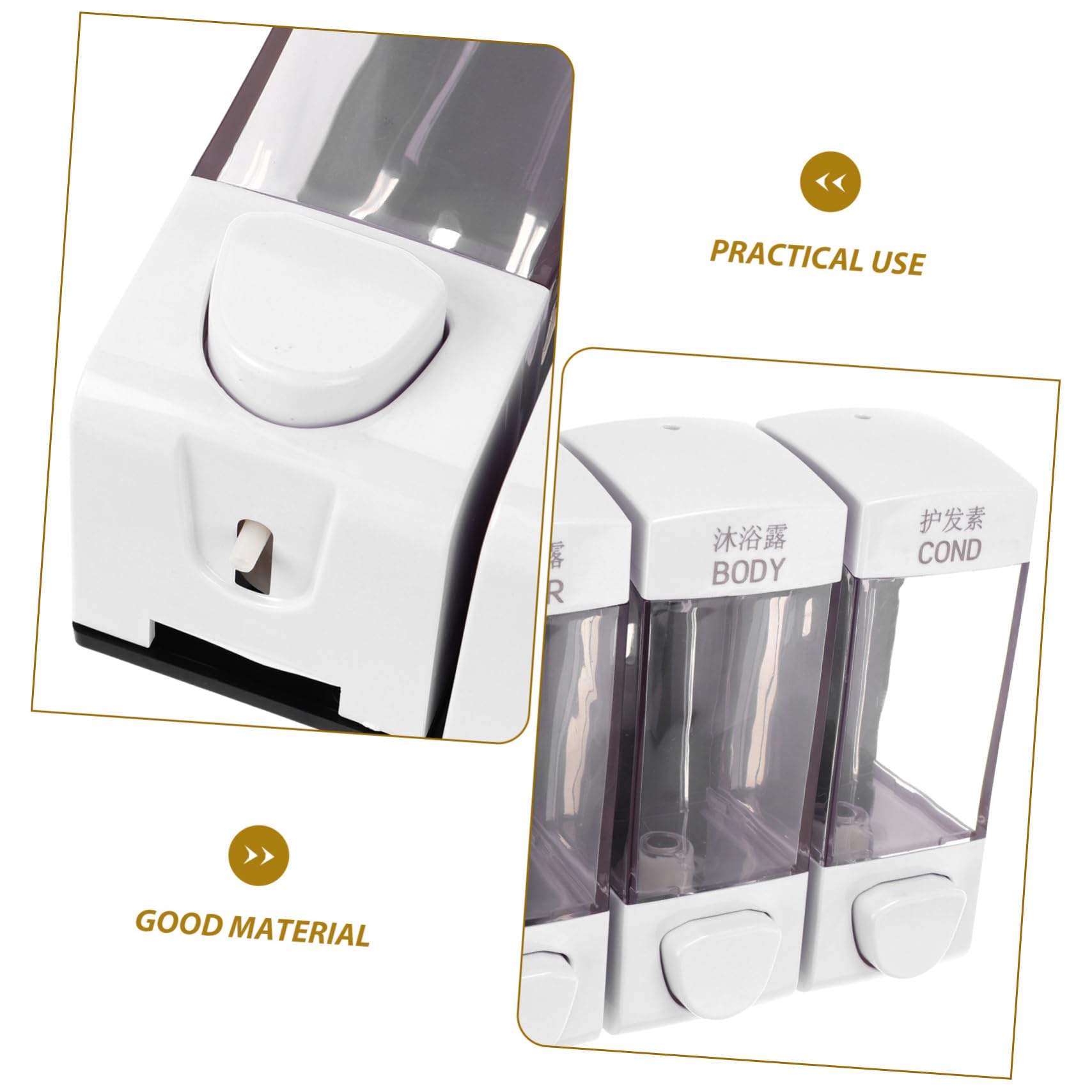 Zerodeko Distributore di Sapone Liquido da Doccia a 3 Scomparti, 1050ml, Montaggio a Parete, per Bagno e Casa, Facile da Usare