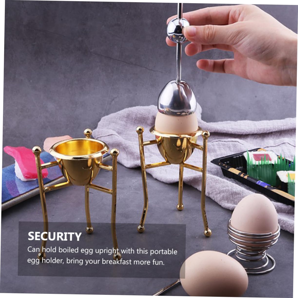 OFFSCH Golden Egg Holder Stand Triangle Steam Egg Rack Cup Unbreakable for Kitchen Dining and Easter Decorations