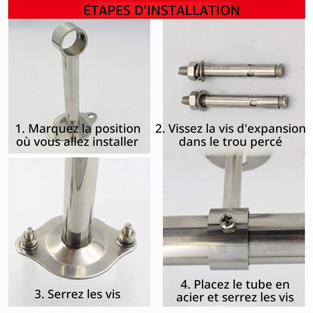 4 Pièces Support de Tringle A Rideaux en Acier Inoxydable, Montage Support de Garde-Robe pour Barre de Rideau de Douche Mural à Suspendre pour Armoire Vêtements Cintre Chambre