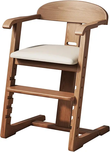 DOMGMUWUJEE Solid Wood Toddler Dining Chair - Adjustable Height Easy to Clean Toddler high Chair - Kids high Chair from 3 Years to 200 Lb, Grow with Child(Walnut)