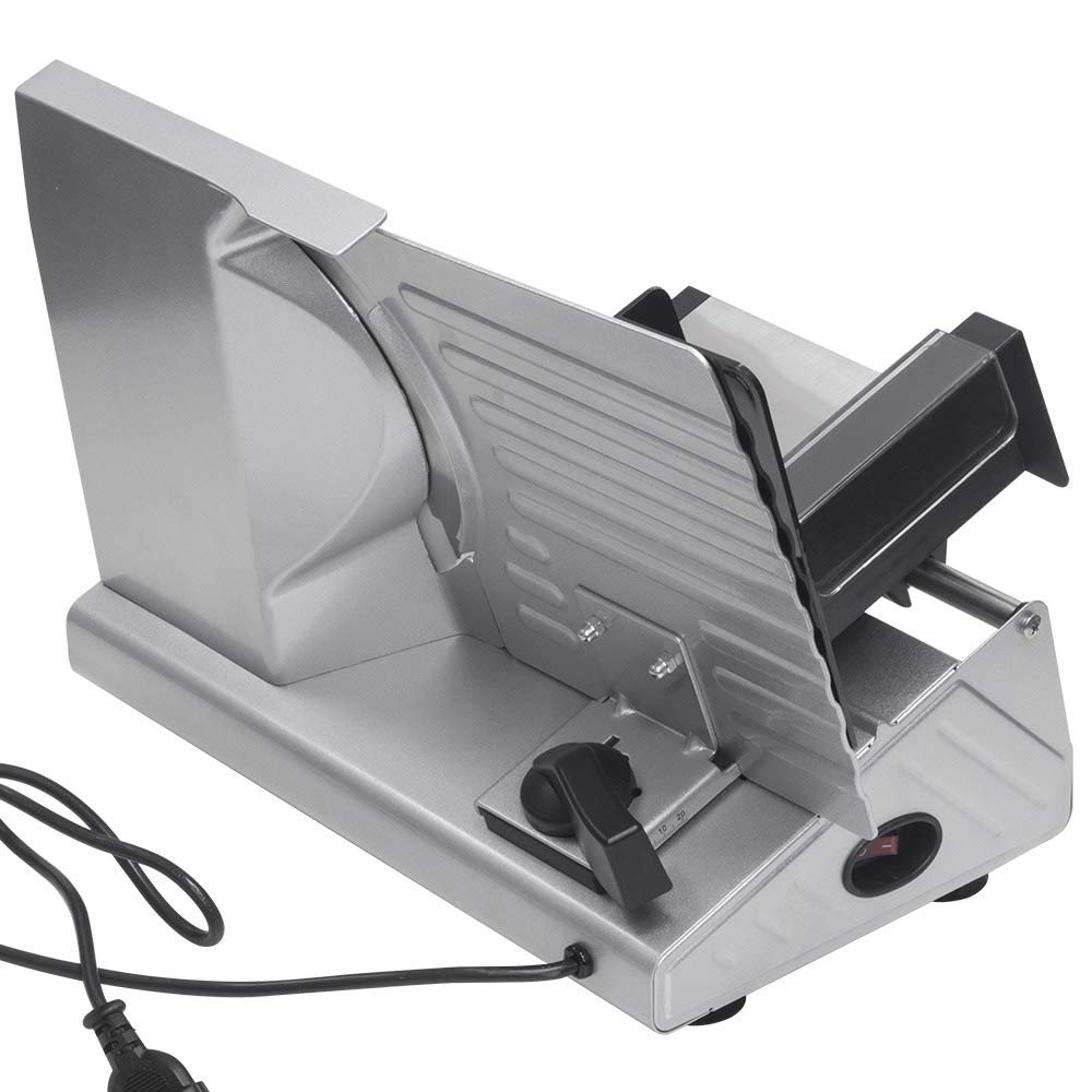 Bakaji Affettatrice Elettrica Professionale 160W con Doppia Lama Seghettata in Acciaio Inox 22cm Intercambiabile Spessore Taglio Regolabile Carrello Dentato per Salumi Carne Frutta e Verdura
