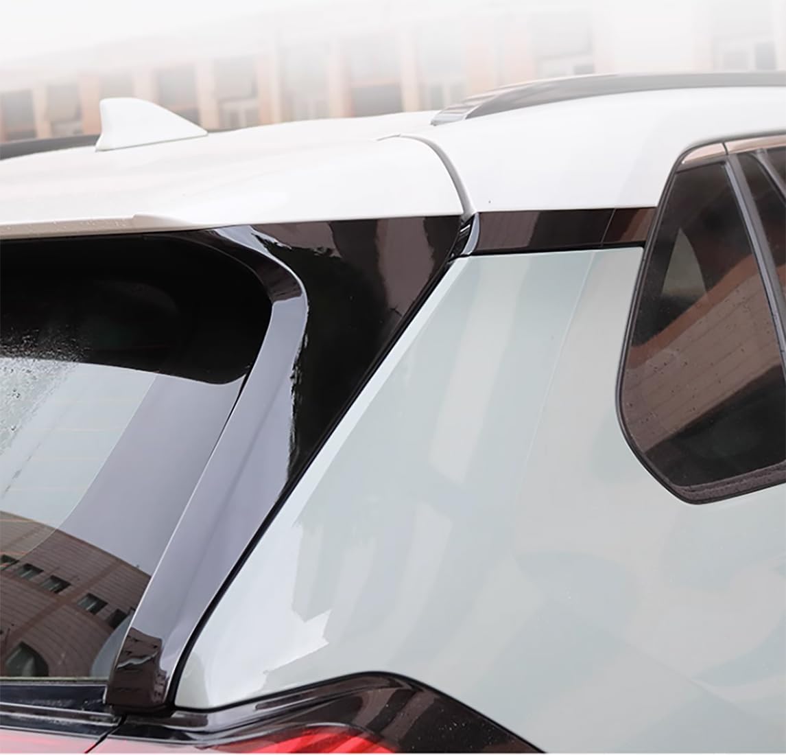 Car Accessories Exterior Rear Spoiler Wing Side Beveled Window Sill Pillar Molding Cover Trim (Glossy Black) Fit for Toyota RAV4 2019 2020 2021 2022 2023 2024 2025 ABS 2 PCS