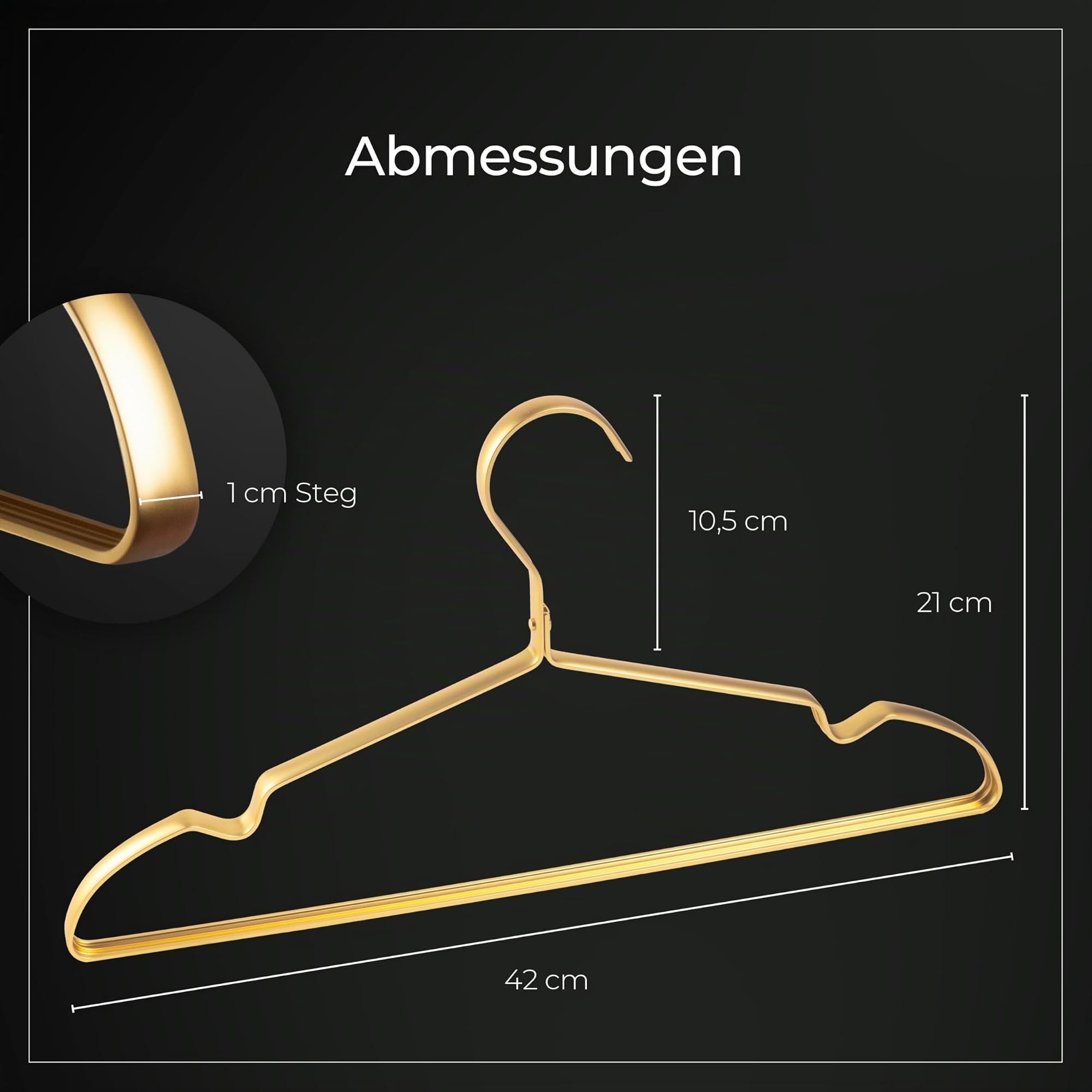 Parusia Kleiderbügel Gold, 42cm breit, 1cm stark, Kleiderbügel Metall rostfrei, formstabil, zur platzsparenden Kleideraufbewahrung & Organisation von Kleiderschrank, Kleiderständer (20)