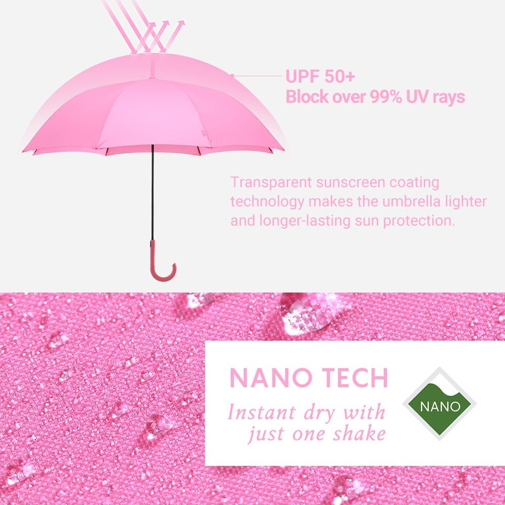 RUMBRELLA UV Stick Umbrella Auto Open UPF 50+ with J Hook Handle 51IN - Image 4