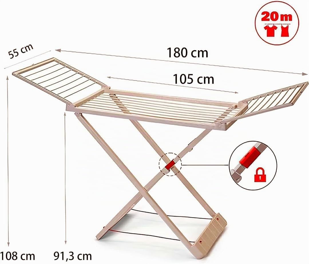 Stendibiancheria pieghevole con ali, 20 metri di superficie asciugante, in resina resistente al sole e alle intemperie, 180 x 108 x 55 cm, marrone
