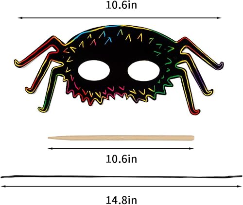 Miniatura 3 de CCINEE 36 máscaras de papel para rascar de Halloween, mágicas máscaras artísticas para raspar con cordones elásticos y lápiz capacitivo de madera
