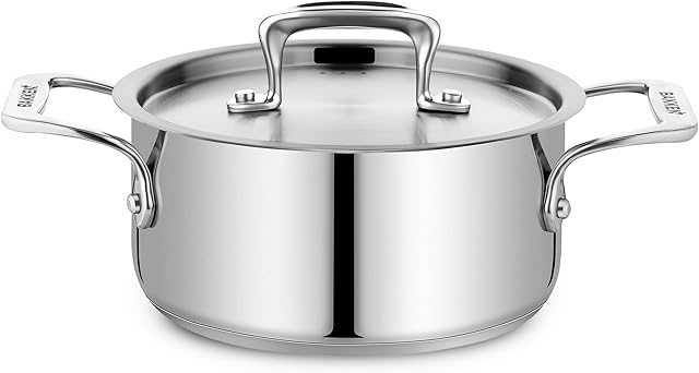 Stockpot 2 Quart Brushed Stainless Steel Heavy Duty Induction Pot with Lid and Riveted Handles For Soup, Seafood, Stock, Canning and for Catering for Large Groups and Events by BAKKEN