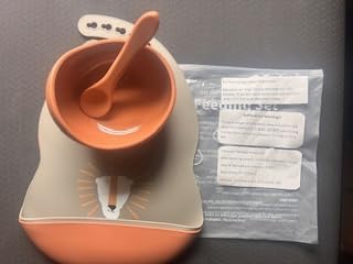 Waterproof Sage lion Bib Toddler Silicone Baby Feeding Set with bowl and spoon3