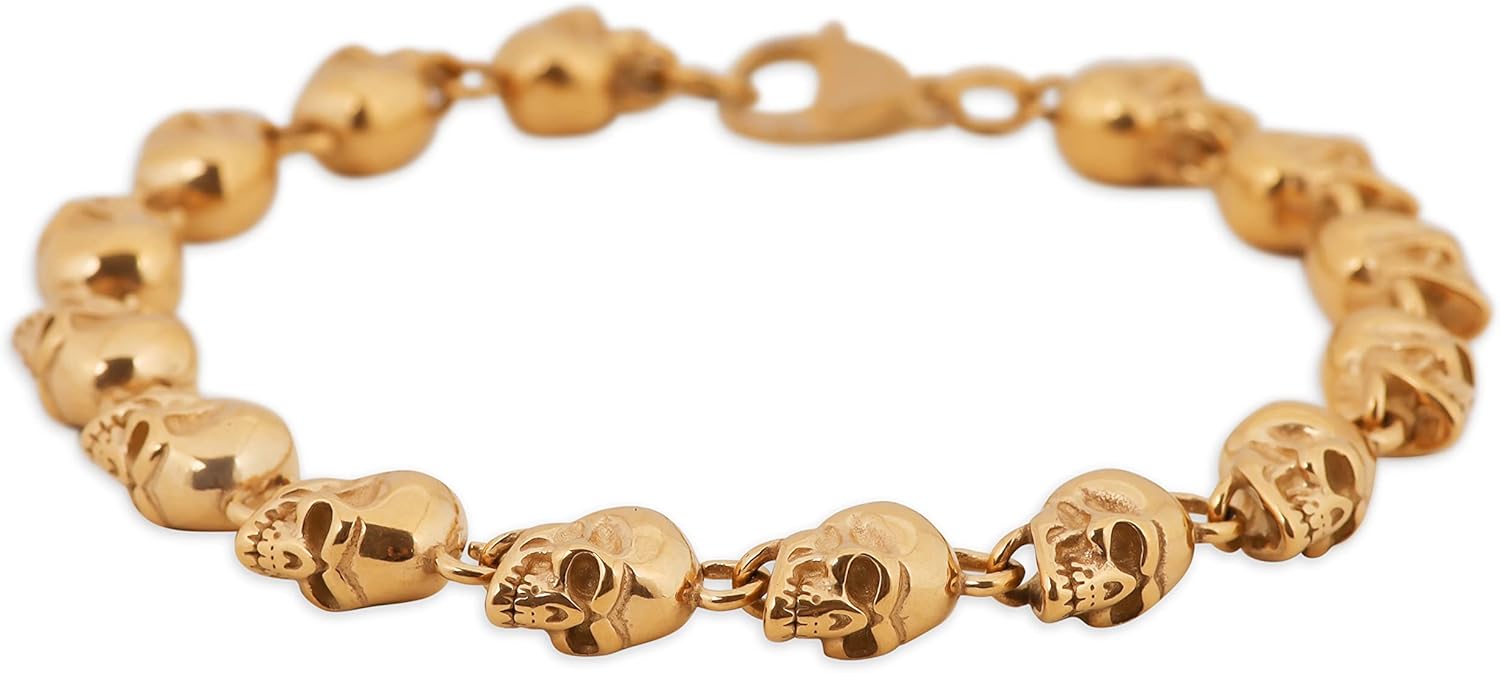 HAQUIL Stainless Steel Skull Bead Linked Strand Bracelet for Men and Women, Gothic Punk Rock Biker Skull Jewelry Gift