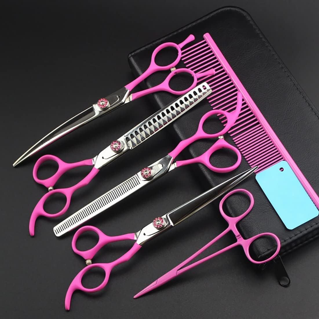 Dog Grooming Scissors Shears, 6PCS Professional Animal Hairdressing Scissors Pet Grooming Scissors 7 Inch Straight Scissors Thinning Scissors Curved Scissors Kits