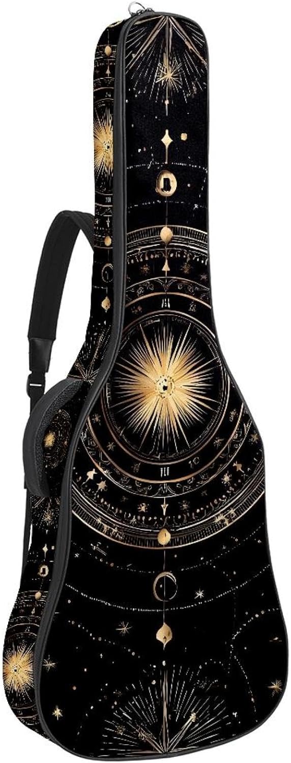 Magic Space Zodiac Signs on Blue Sky Background Acoustic Guitar Gig Bag, 1 cm Thick Padding Waterproof Guitar Bag Backpack for 40 41 42 Inch Electric Bass Classical Guitars