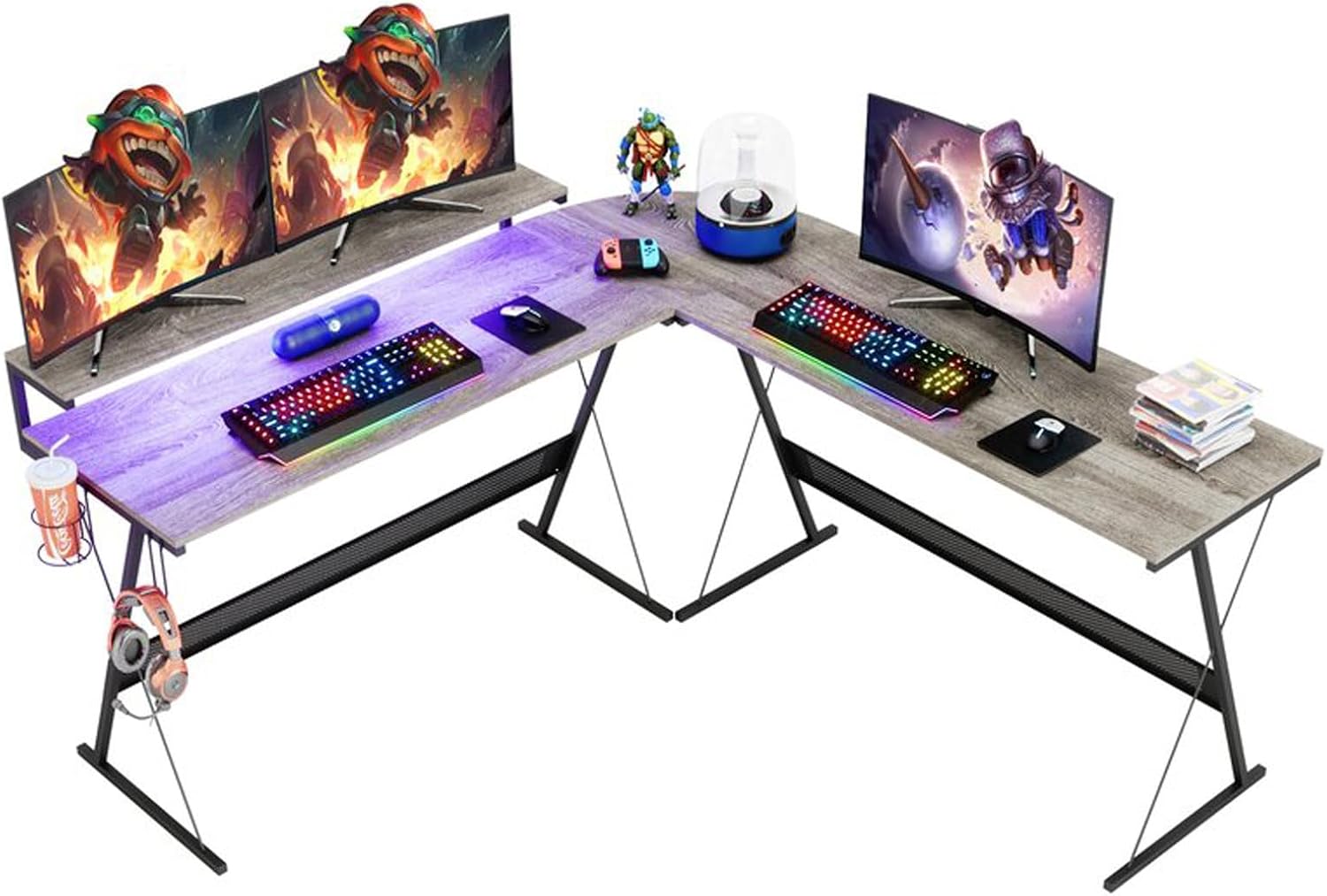 Bszpcc 55 inch Reversible LShaped Gaming Computer Desk with Monitor