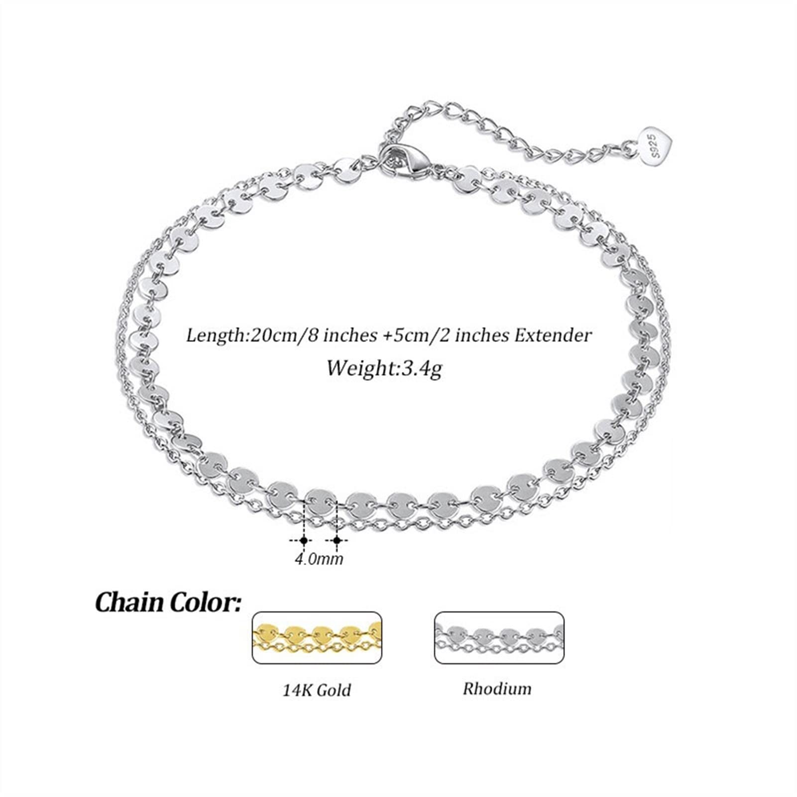 Cavigliere Cavigliera Argento 925 Cavigliere semplici di collegamento essenziali Cavigliere d'argento a strati 4mm Cavigliere da donna Gioielli da vacanza per l'uso quotidiano Cavigliere da