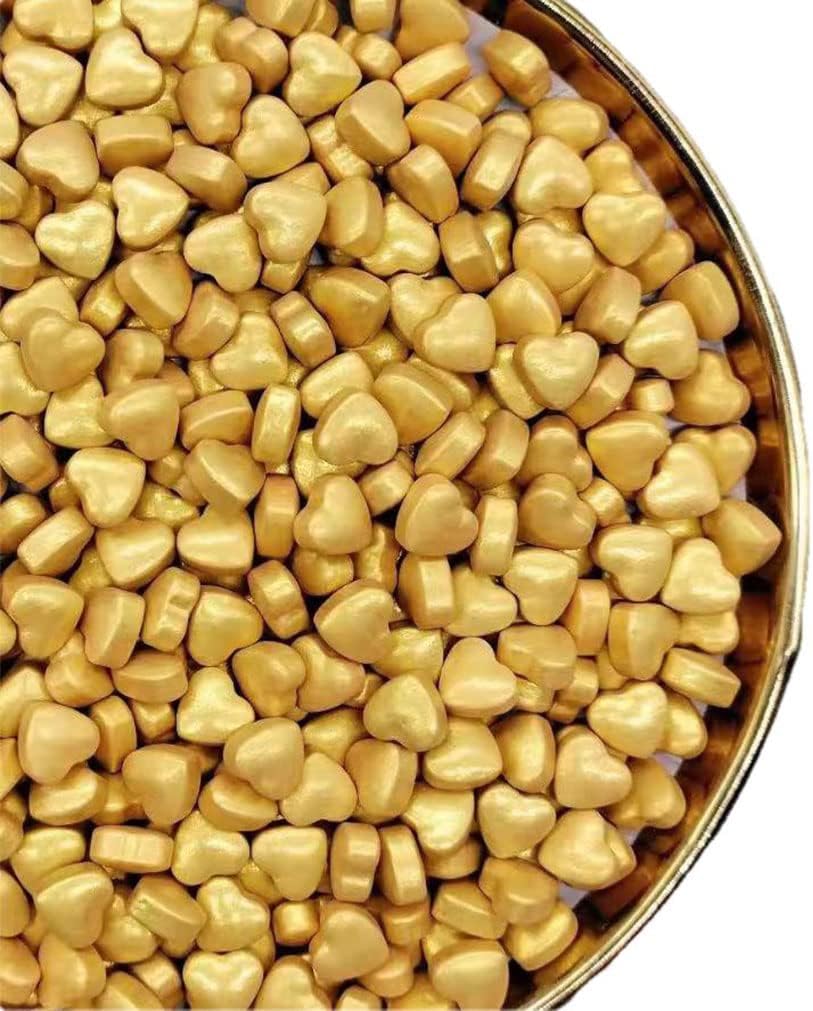 NIPEOR Christmas Gold Heart Sprinkles, Edible Pearl Sprinkles 130g/4.6oz, Gold Sugar Pearls & Candy Sprinkles for Cake, Cupcake, Cookie & Dessert Decorating, Wedding, Valentine’s Day, Holiday & Birthday Baking Toppers