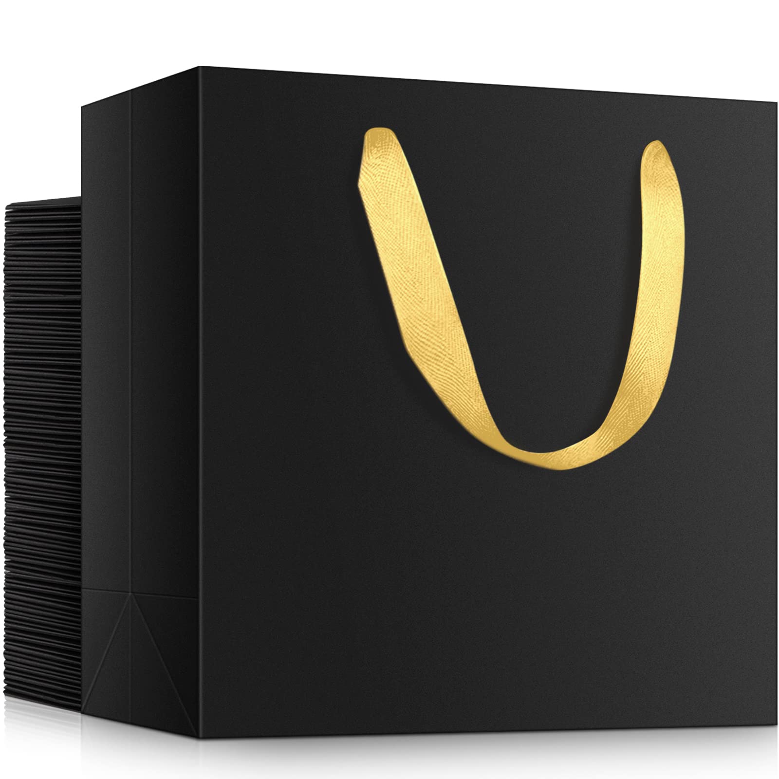 EUSOAR Large Black Gift Wrap Bags with Gold Handles, 50 pack 12.5"x4.5"x11" Paper Shopping Bags with Handles Retail Wrapping Bags for Business Party Favor, Wedding