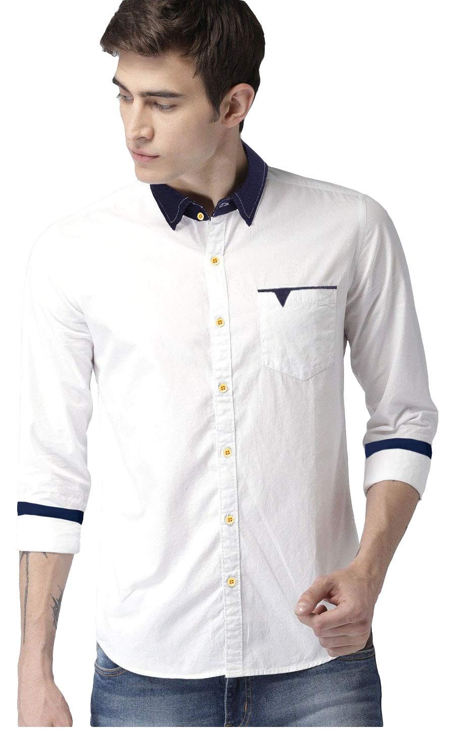 Indoprimo Men Regular Fit Casual Shirt White Medium Desertcart