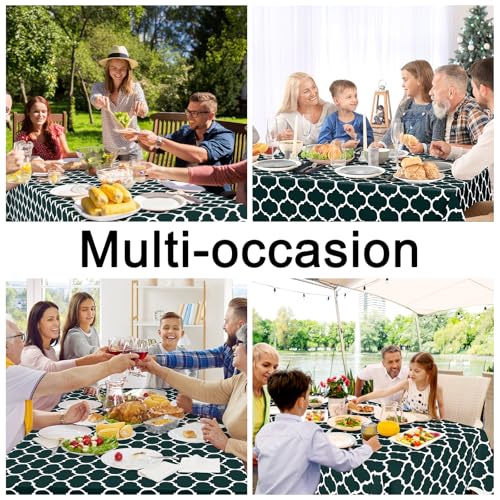 Image of Smiry Square Table Cloth, Flannel Backed Vinyl Tablecloth, 54 inchx54 inch | Waterproof Plastic Tablecloths, Wipeable Table Cover for Dining, Indoor and Outdoor (Hunter Green)