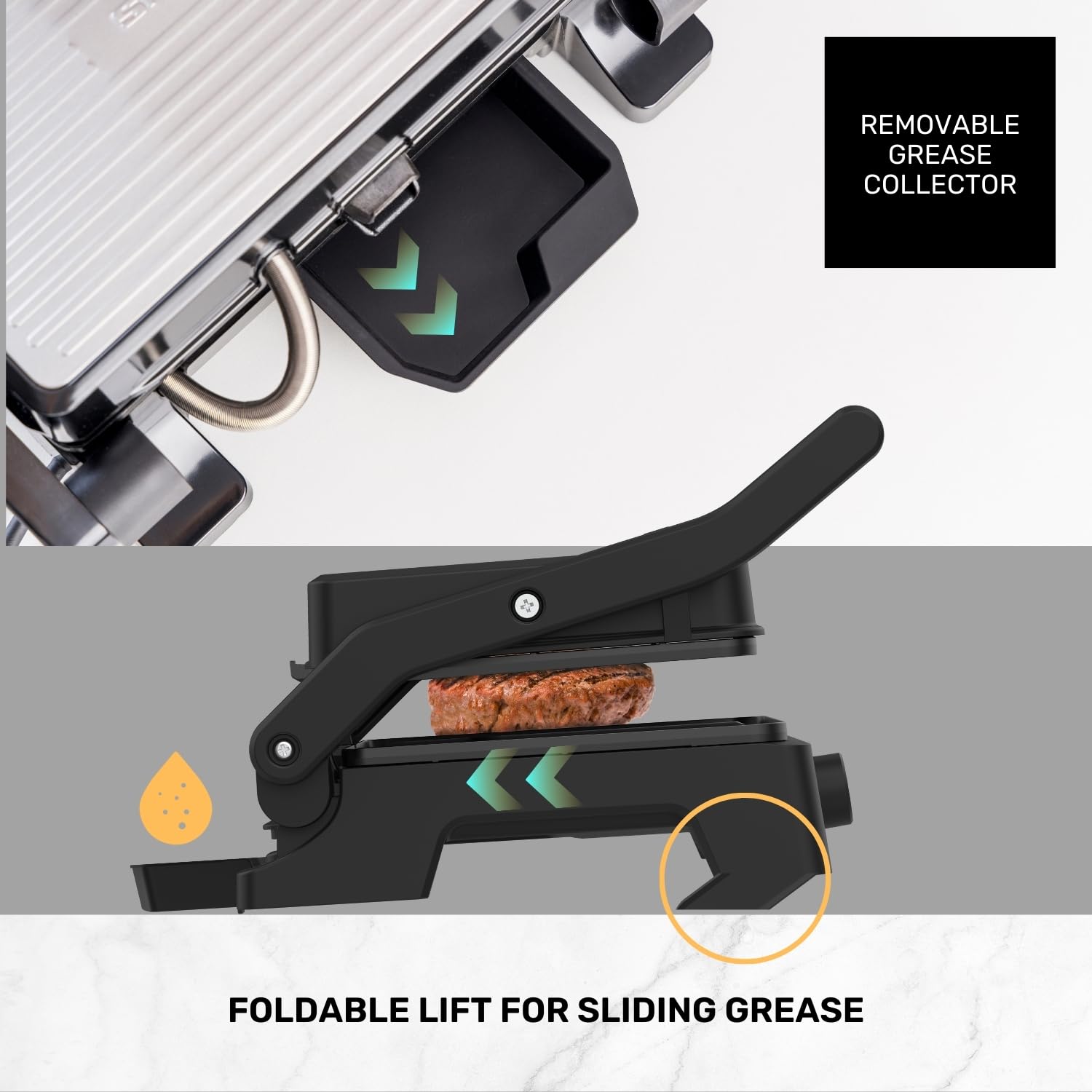 Taurus - Gril Électrique Grill&Co GR1500X | 1500W | Plaques Antiadhésives 27,5 x 17,3 cm | Couvercle Flottant 180º | Thermostat Réglable | Base Antidérapante | Bac à Graisse Amovible