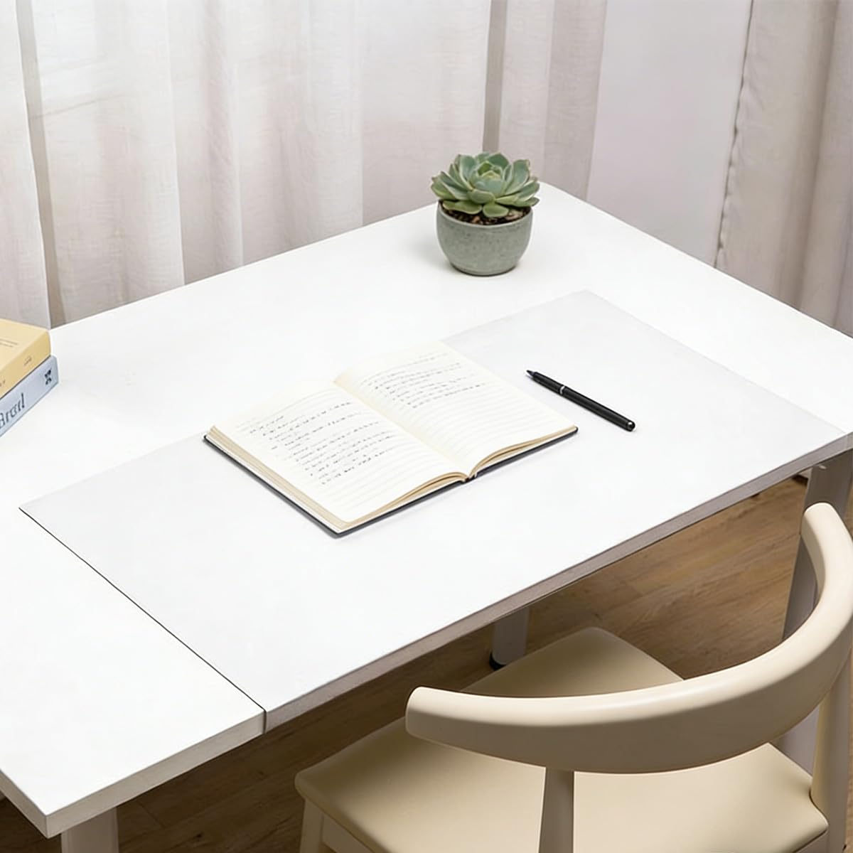 Large Desk Pad with Edge Protector, Leather Extended Keyboard Mouse Mat, Waterproof Desk Blotter Pad Table Protector for Office Work Writing Study (White,90x45cm)