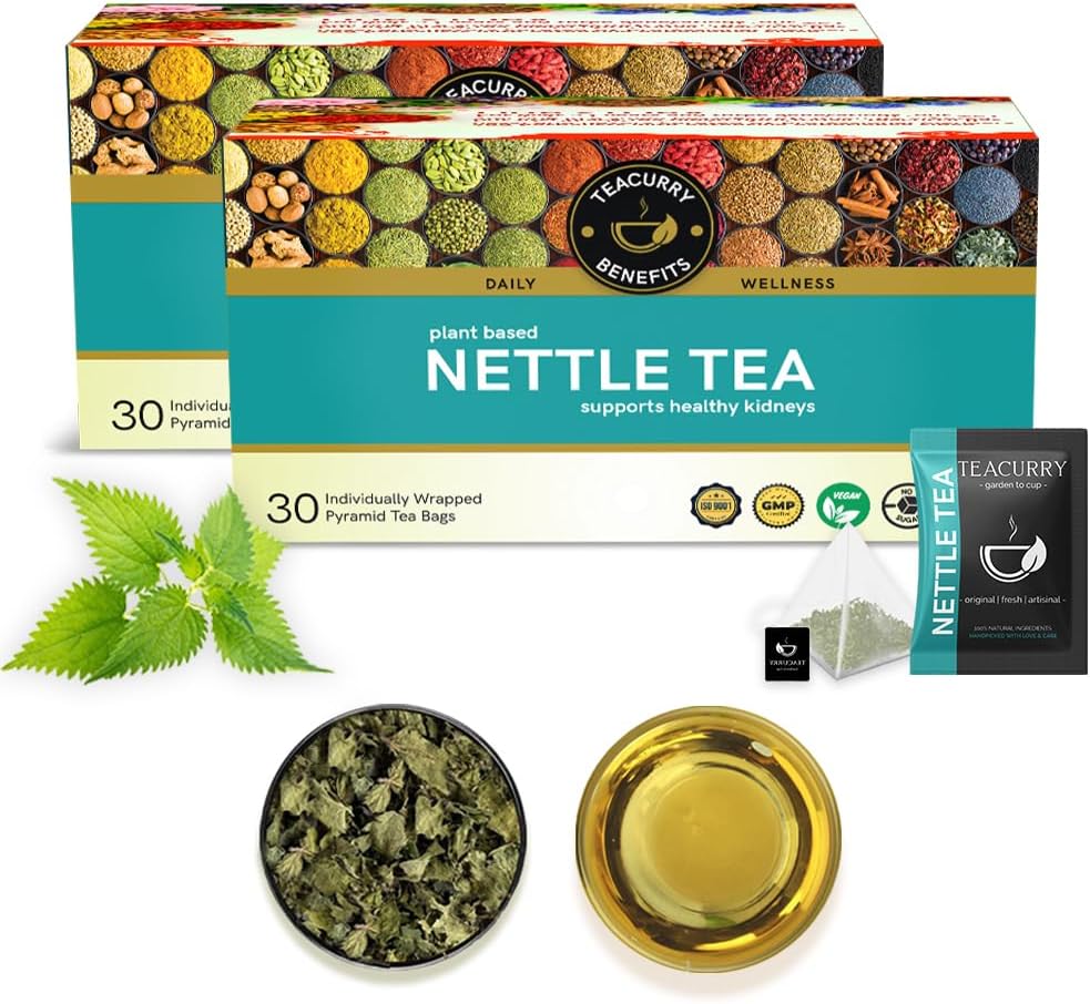 TEACURRY Stinging Nettle Tea (2 Months Pack, 60 Tea Bags) - Helps in Kidney Detox, Blood Sugar, Blood Purify - Nettle Green Tea - Stinging Nettle Tea Bags