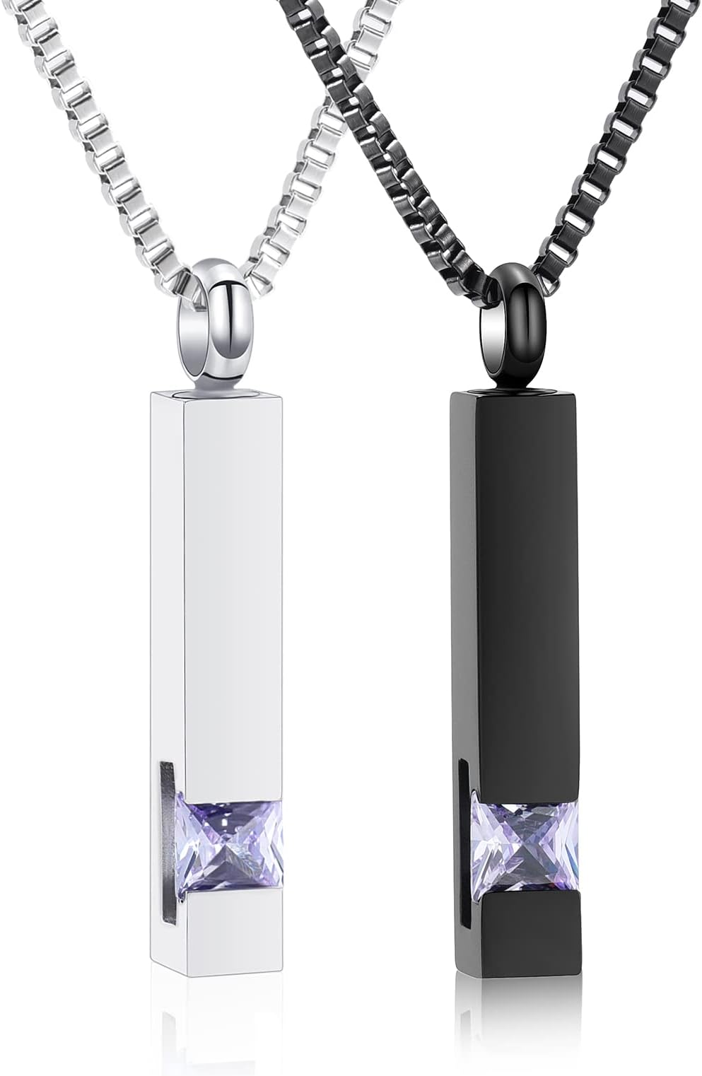 Crystal Cremation Urn Jewelry Cube Memorial Ashes Necklace Pendant Keepsake- Black Birthstone Series