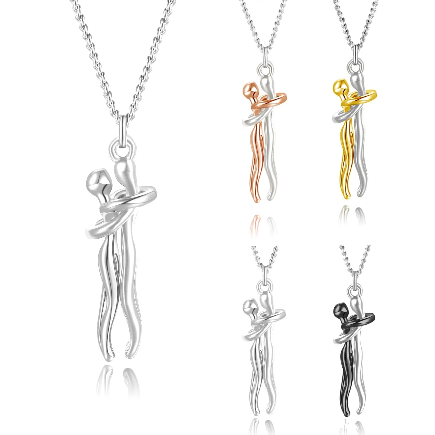 QYYZTQY Umarmungs-Halskette aus 925er-Sterlingsilber für Damen und Herren, Umarmungs-Halskette, Halsband mit Umarmungs-Anhänger, Kette für Männer, Halsketten für Liebhaber, Frauen, Paare, Umarmungs-