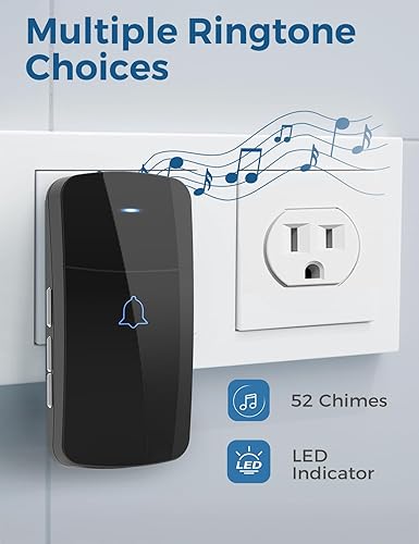 Miniatura 3 de AVANTEK Timbre inalámbrico D-3C, kit de timbre de puerta de largo alcance de 1300 pies, 52 melodías, volumen de hasta 115 dB y flash LED con 2