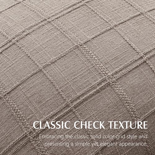 Image of Foindtower Set of 2 Decorative Linen Check Fringe Throw Pillow Covers Farmhouse Vintage Cushion Covers Modern Boho Home Decor for Sofa Chair Couch Bedroom Living Room,18x18 Inch,Tan Taupe