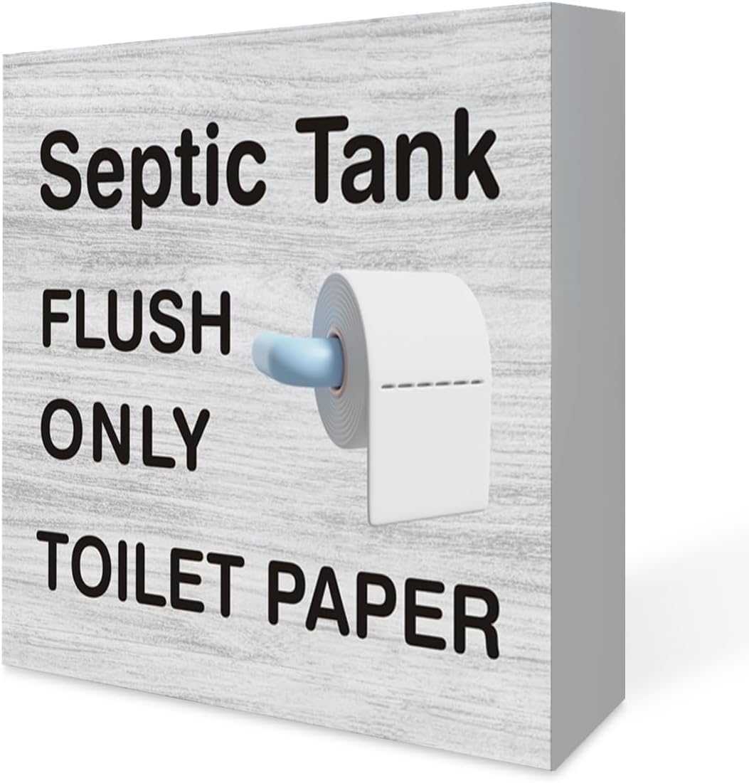 5x5 Inch Home Decor Bathroom Notice Wooden Box Sign With Saying Desk Decor Septic Tank Flush Only Toilet Paper Wood Plaque Block Sign Rustic Home Toilet Restroom Decor