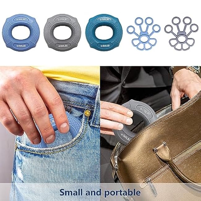 Grip strength trainer Hand grip strengthener, Forearm exerciser, Workout Set for Hand and Wrist Muscle Trainer Stress Relief, Silicone Ring for Muscle Training, Sports, Rock Climbing and Fitness.