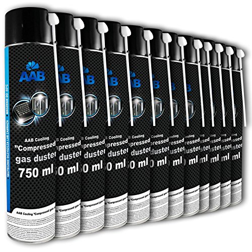 12 x AAB PC Spray Limpiador 750ml para Limpiar Teclados, Ordenadores, Copiadoras, Equipos Eléctricos, Spray Duster, Ideal para la Eliminación de Polvo, Aire Comprimido, Spray Botella, Soplador