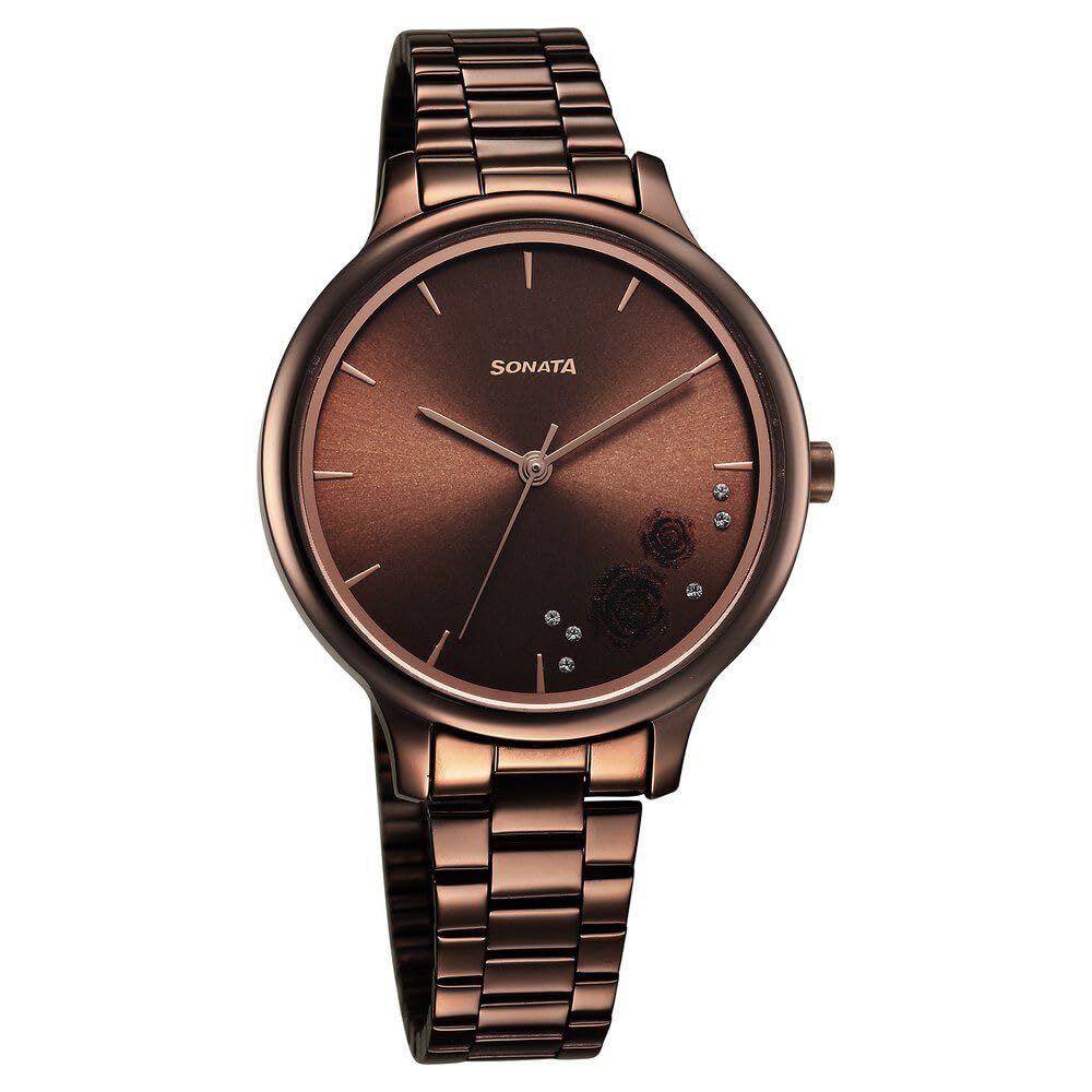 Sonata Blush Quartz Analog Brown dial Stainless Steel Strap Watch for Women-87050QM01 (B0CSPMM1XP) Amazon Price History, Amazon Price Tracker