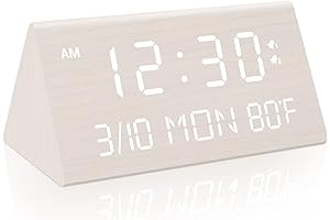 Multi-Functional Wooden Digital Alarm Clock with Alexa Clock Display for Bedroom