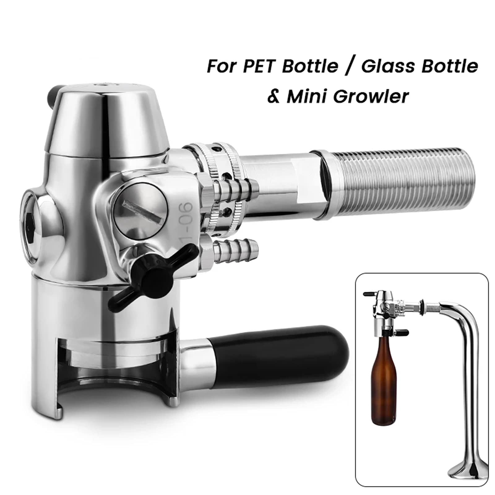 Schiuma per rubinetto della birra in acciaio inox, strumento di riempimento senza schiuma per bottiglie in PET e vetro – Design professionale per un riempimento efficiente
