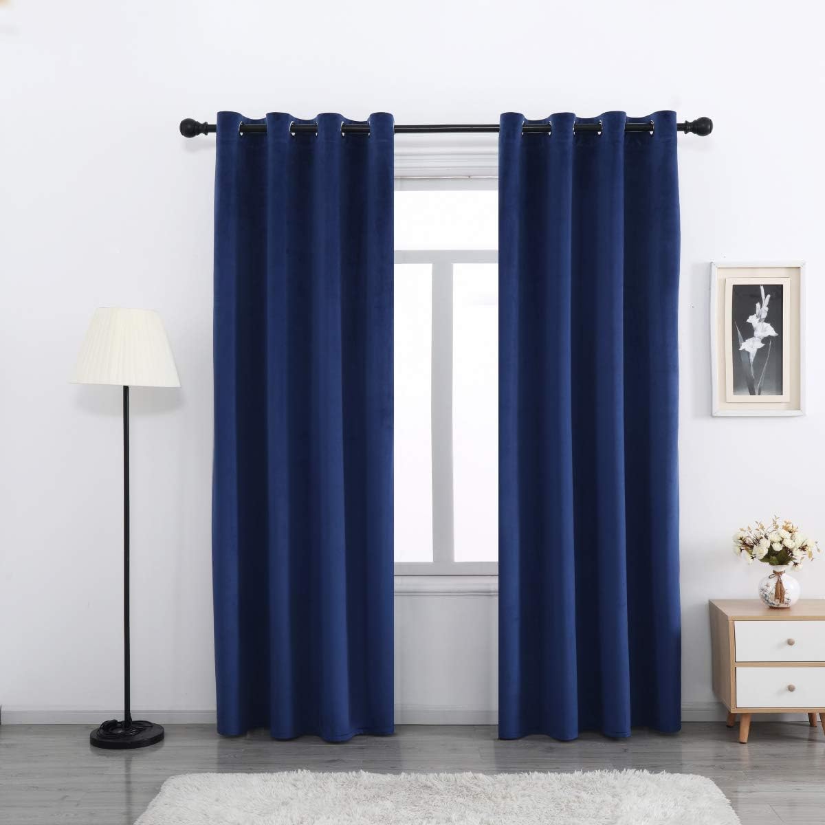 SPXTEX Navy Blue Velvet Blackout Curtains 96 inches Long Super Soft Velvet Curtains Grommet Thermal Insulated Curtains Window Treatment for Bedroom Light Blocking Velvet Curtain Panels Set of 2 Panels 42\"W x 96\"L (Pack of 2) Navy