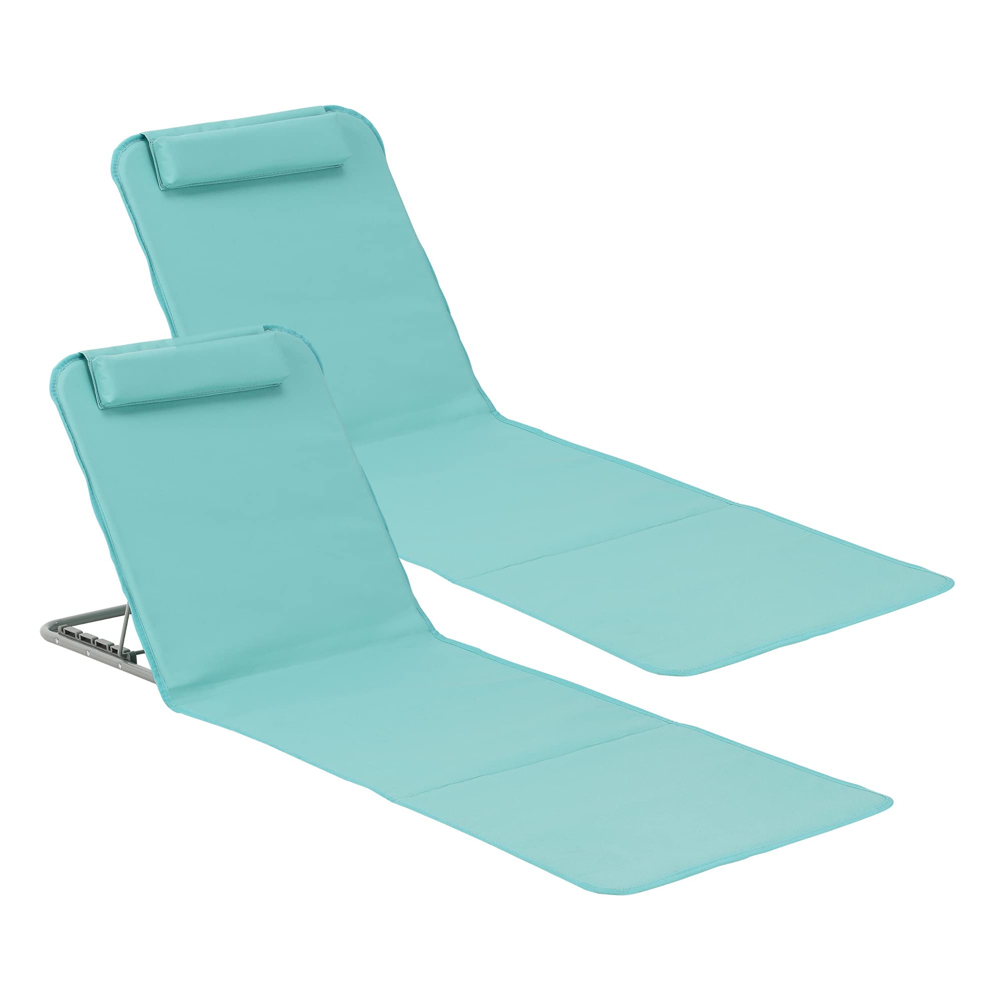 [en.casa] Lot de 2 Matelas de Plage Bain de Soleil avec Dossier Inclinable Structure Solide Ensemble Tapis Rembourrés avec Repose-Tête Sac de Transport Acier Polyester Turquoise