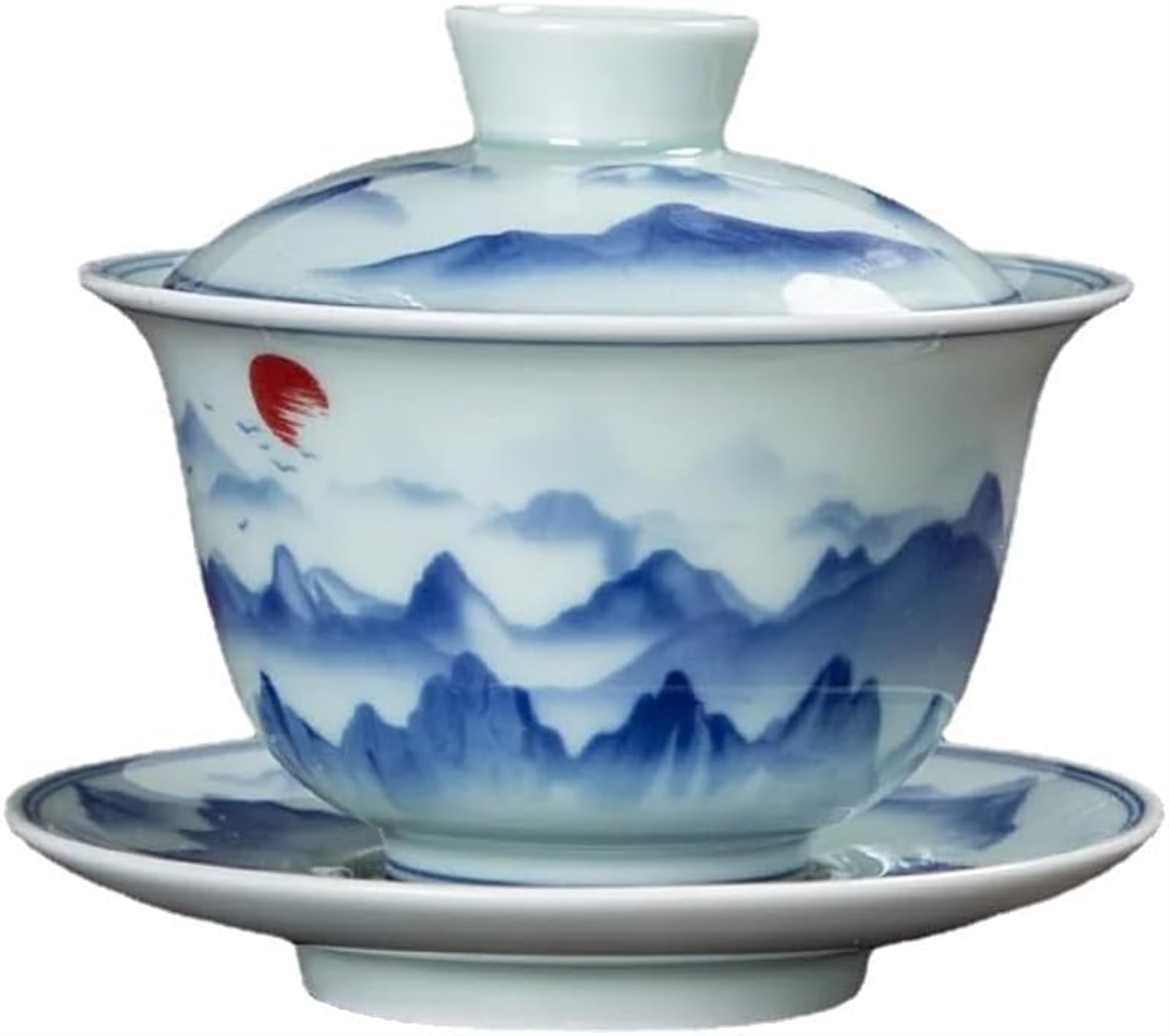 Filiżanka ceramiczna Gaiwan, 150 ml, niebieska, 10,5 cm * 9, zestaw 3 sztuk, filiżanka do herbaty Kung Fu, porcelanowa miseczka na herbatę ze spodkiem