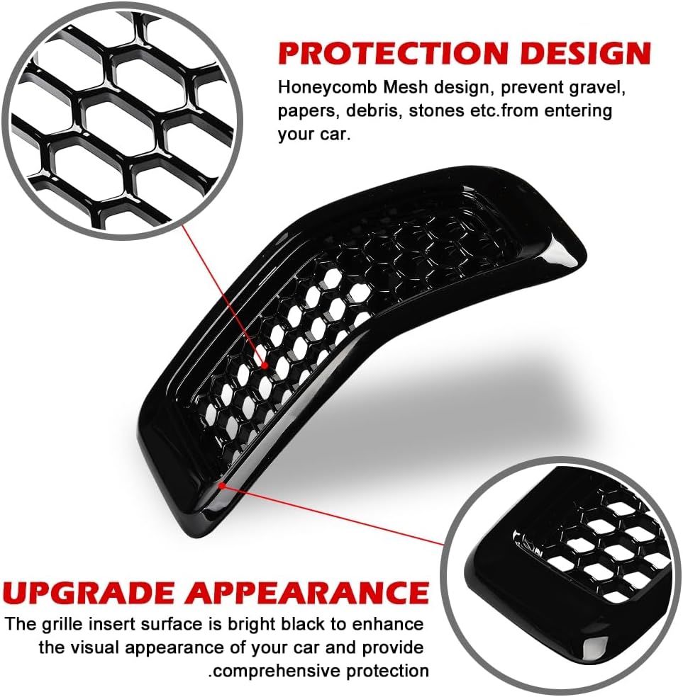 JSCARLIFE 2014-2018 J-eep Cherokee ABS Honeycomb Grille Inserts 7-Piece Kit - OEM Style Mesh Covers | Clip-On Installation, Anti-Corrosion Trim for KL Model (Black)