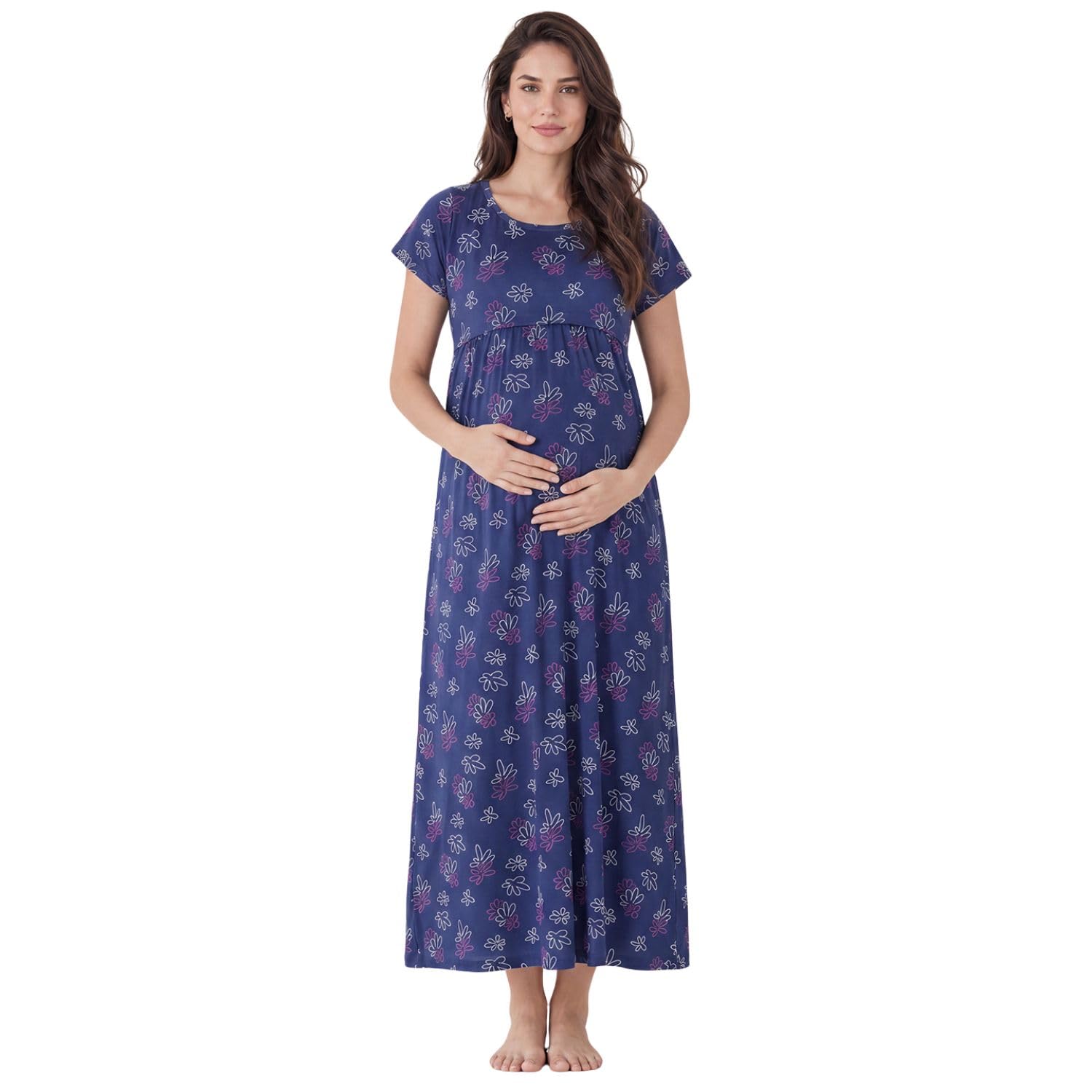 Printed Hosiery Maternity Nighty | Nursing Nightwear | Easy for Breastfeeding | Pregnancy Night Gown | Pre and Post Pregnancy-image-23