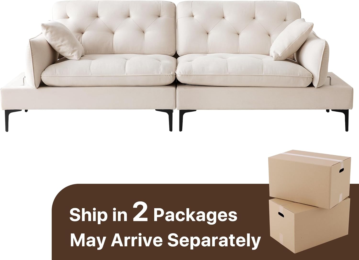 LEISLAND Modern Loveseat Sofa for Living Room, Adjustable Armrests, 2 Pillows, Easy Assembly for Small Spaces, (100inch, Beige)
