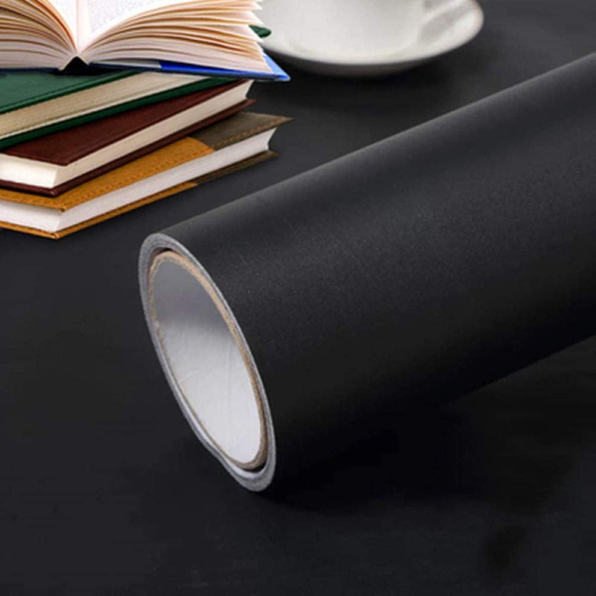 Fusion Graphix Matt Black Vinyl Contact Paper Decorative Self Adhesive Shelf Liner Waterproof Removable Peel and Stick Wallpaper for Bedroom Living Room Wall Décor (24x48 inch)