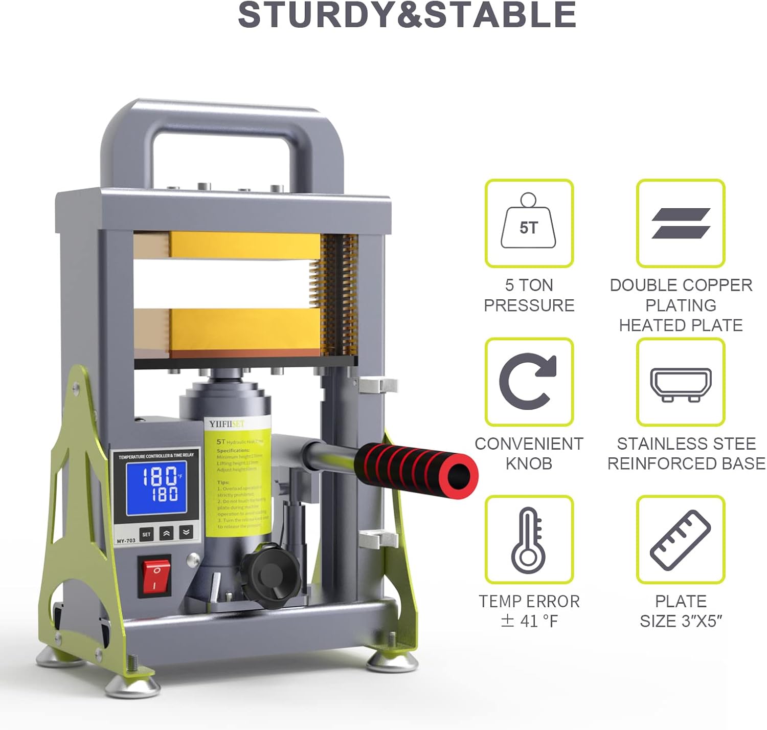 5 Ton Hydraulic Heat Press Machine with 3x5 inch Heated Plates,Auto Temperature Adjustment Heat Press