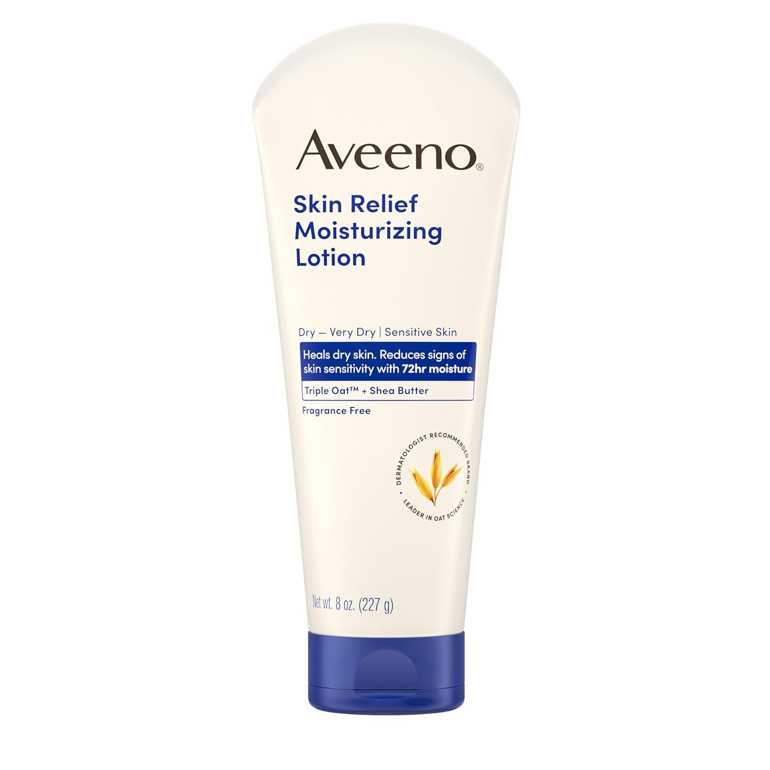 Aveeno Skin Relief Moisturizing Lotion Heals Very Dry, Sensitive Skin, Fast-Absorbing Body Lotion with Soothing Triple Oat & Shea Butter Formula, Fragrance Free, Non-Comedogenic, 8 oz