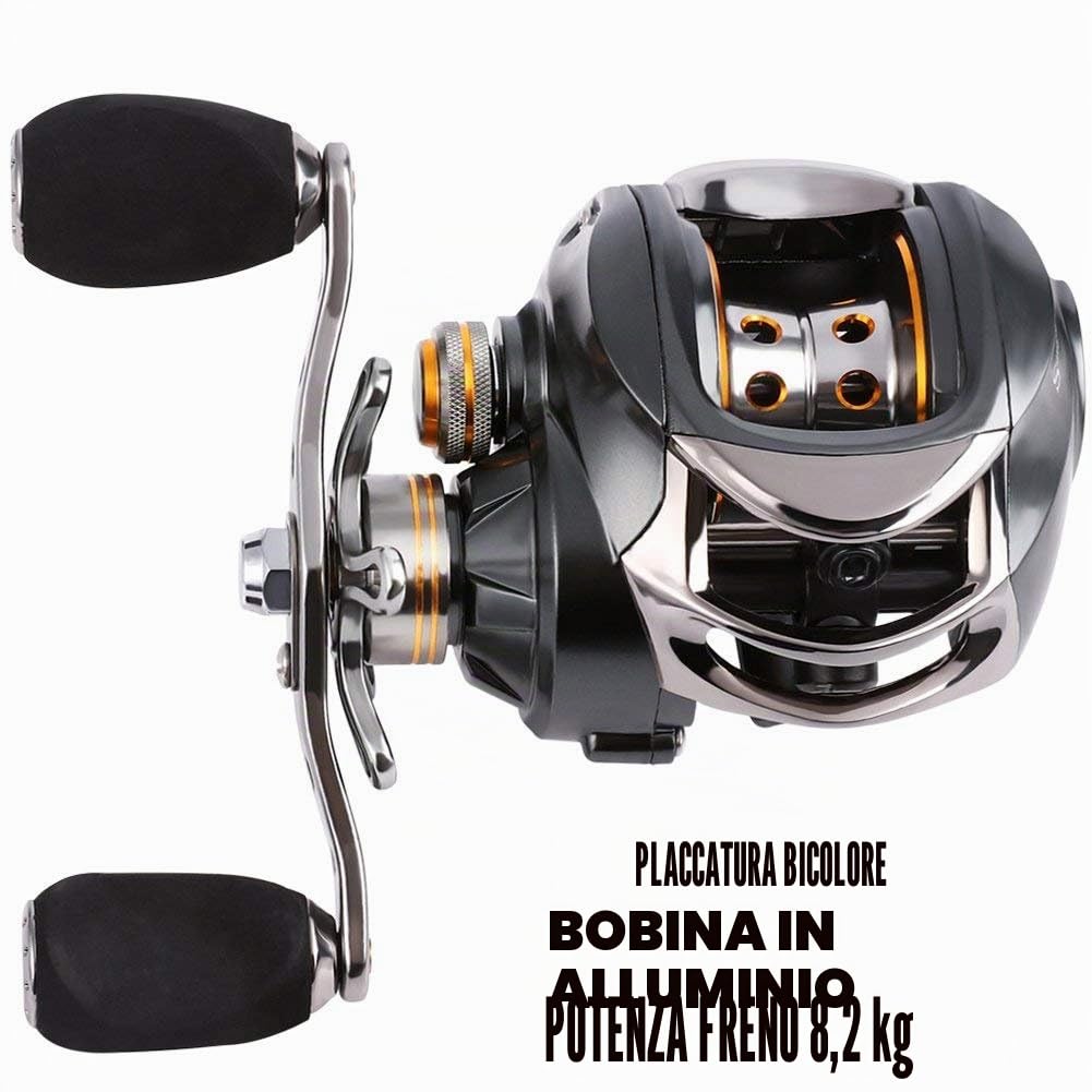 Sougayilang Mulinello da baitcasting, 12 cuscinetti in acciaio inox, 8,2 kg Super Drag, mulinello da pesca con doppio freno sintonizzato magnetico
