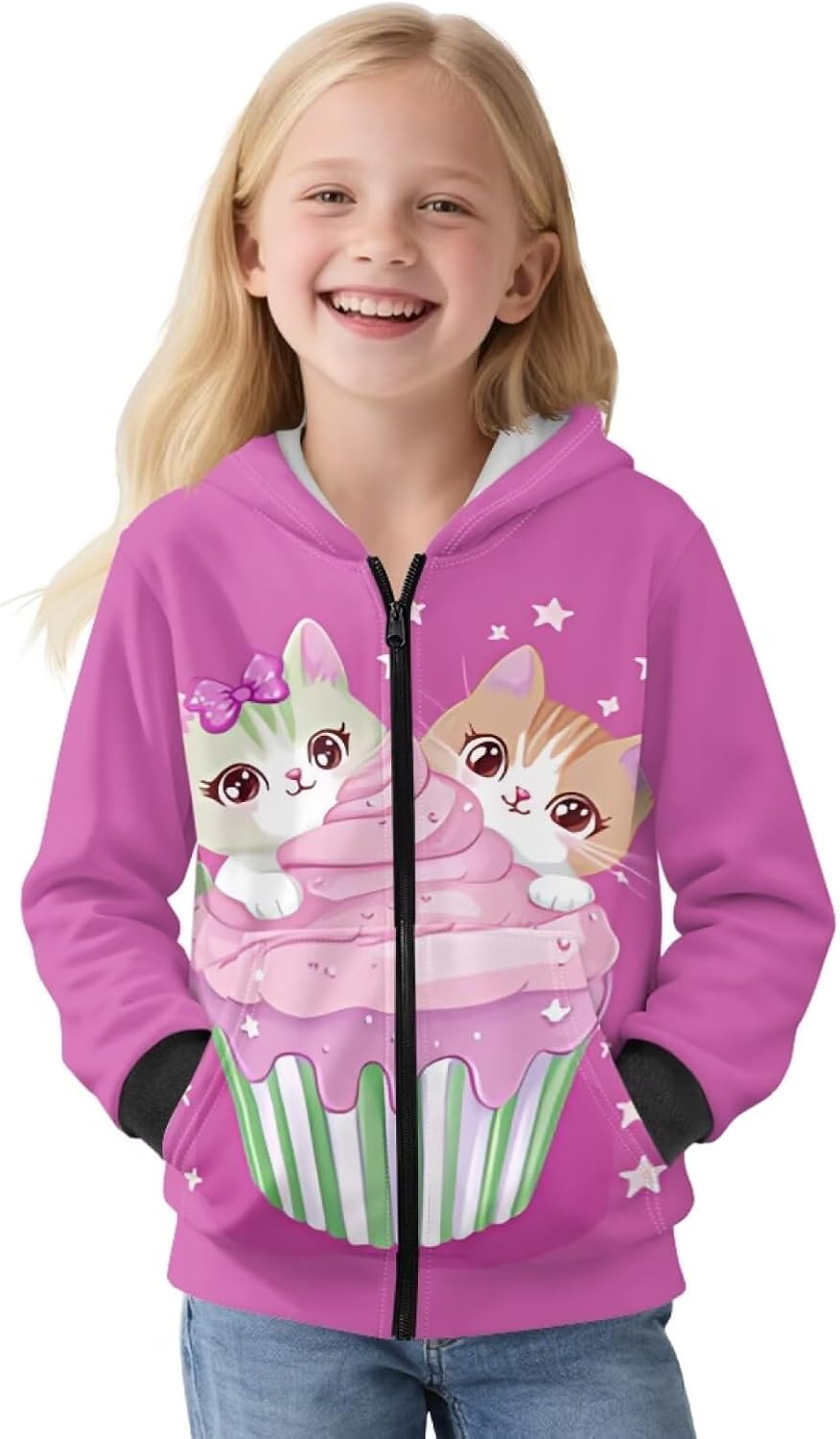 Kids Zip Up Hoodies Hooded Sweatshirt for Girls Boys 6-16 Y