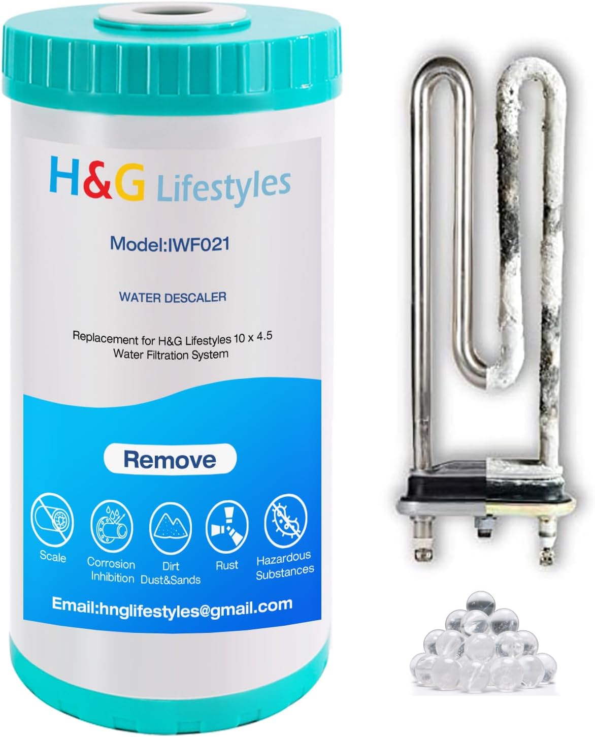 H&G Lifestyles 10" x 4.5 Water Descaler, Anti Scale Phosphate Filter Saltless Water Softener,Replacement Cartridge, Compatible with 84637, WPX5BB97P, PC10, 355214-45, 355215-45, WP10BB97P, WP5BB97P