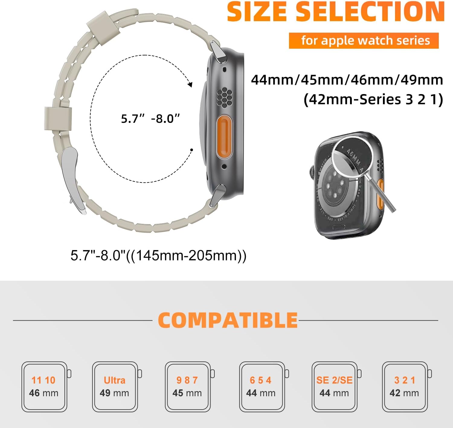 FKM Fluoroelastomer Rubber Band Compatible with Apple Watch for Women Men 49mm 44mm 46mm 45mm 44mm 42mm 38mm 40mm 41mm, Soft Waterproof Watch Strap for iWatch Series 11 10 9 8 7 6 5 4 Ultra SE 3 2 1