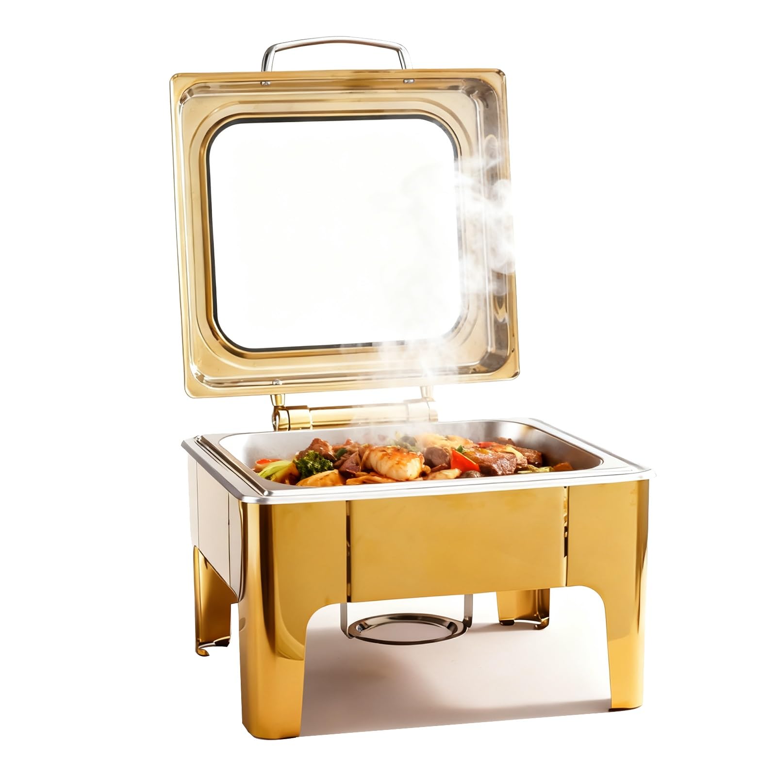 JKJZSALJ Chafing Dishes Buffet Stainless Steel Food Warmers With Glass Lid - Serving Display Tray For Events And Gatherings,Gold,a,39x36x28 cm/1 grid