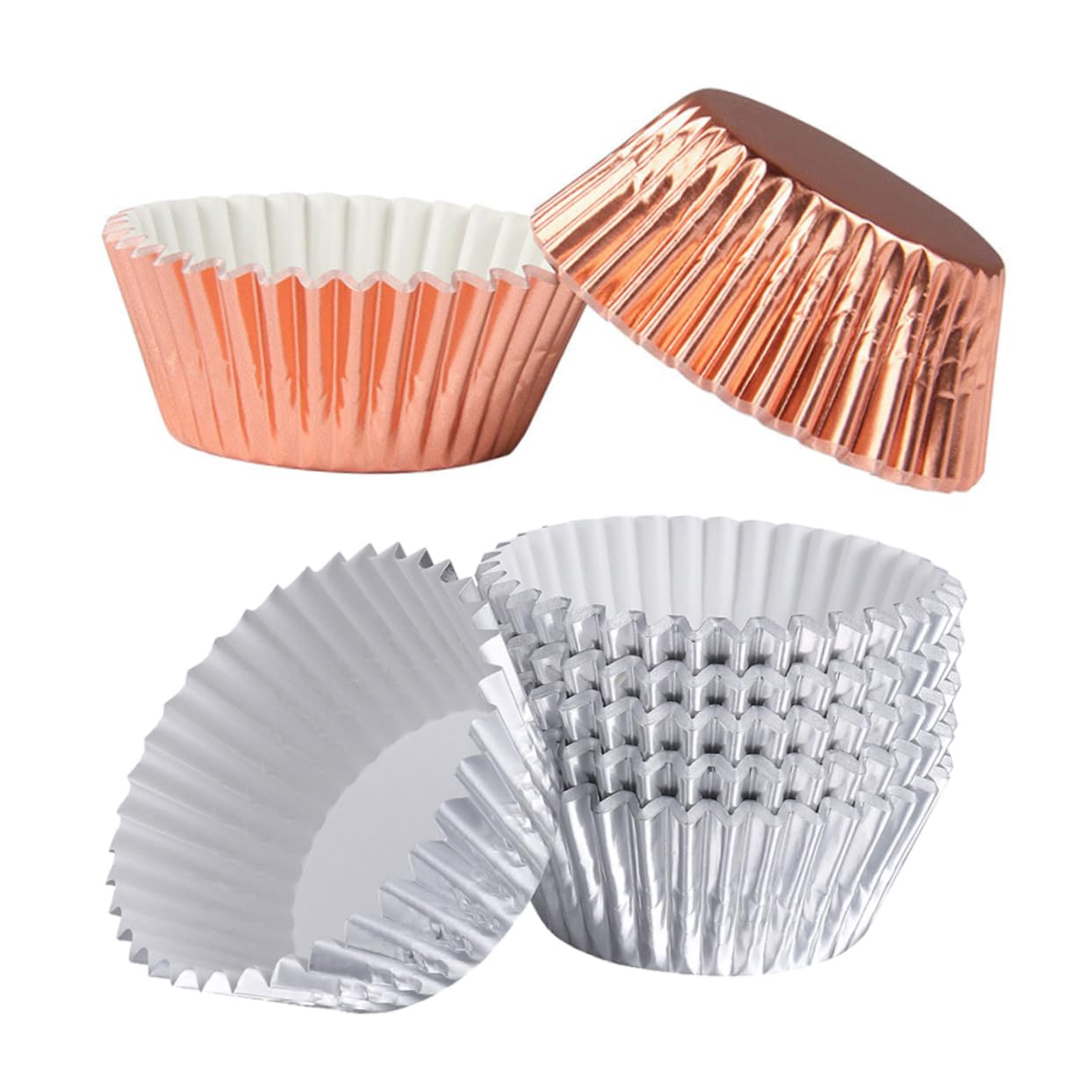 Cabilock 3 Series Copa Para Pasteles Y Postres Metálico Grueso Color Plata Y Rosa Revestimientos Resistentes Para Muffins Y Cupcakes Para Fiestas Y Celebraciones 200 Piezas*3